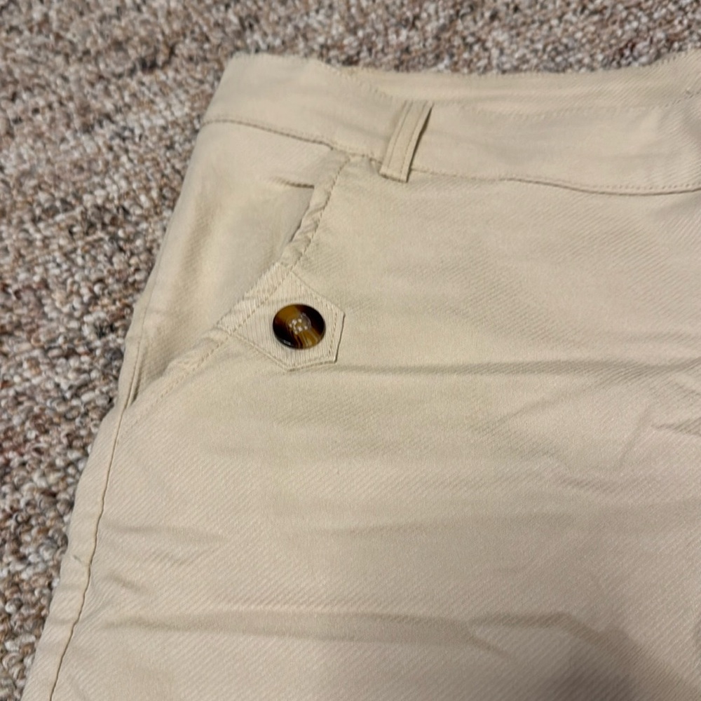 Beige straight leg pull on stretchy slacks - Picture 3 of 6